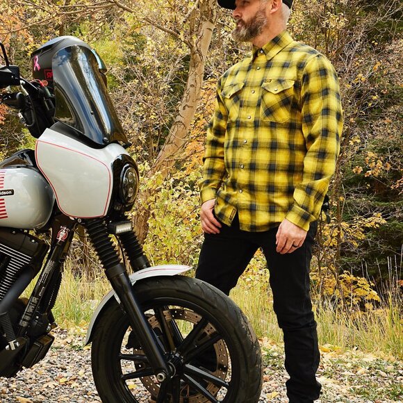 Dixxon Flannel Shirt Parham Panhead J&P Cycles Yellow Black Plaid NWOT NEW Large - Picture 2 of 16